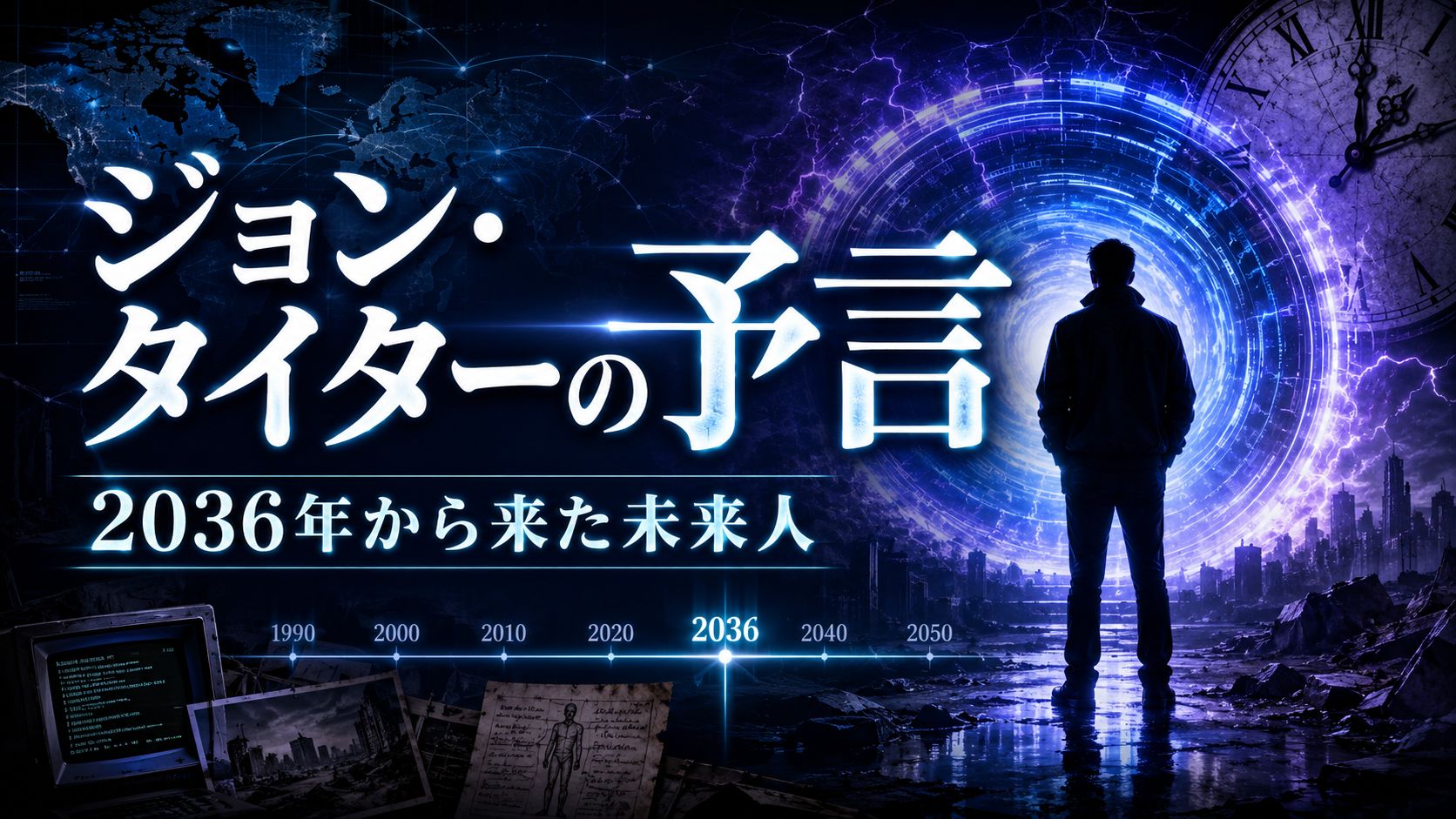 ジョン・タイターの予言と2036年から来た未来人をイメージした都市伝説アイキャッチ画像